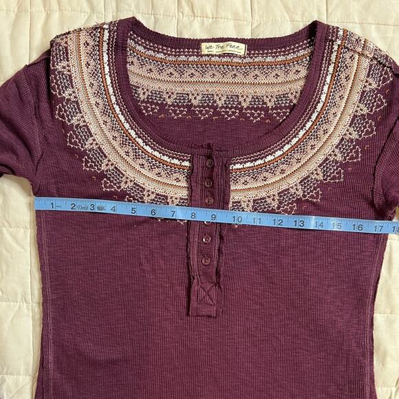 We the Free Fair Isle Embroidered Maroon Thermal Long Sleeve Top - Small - Picture 7 of 8